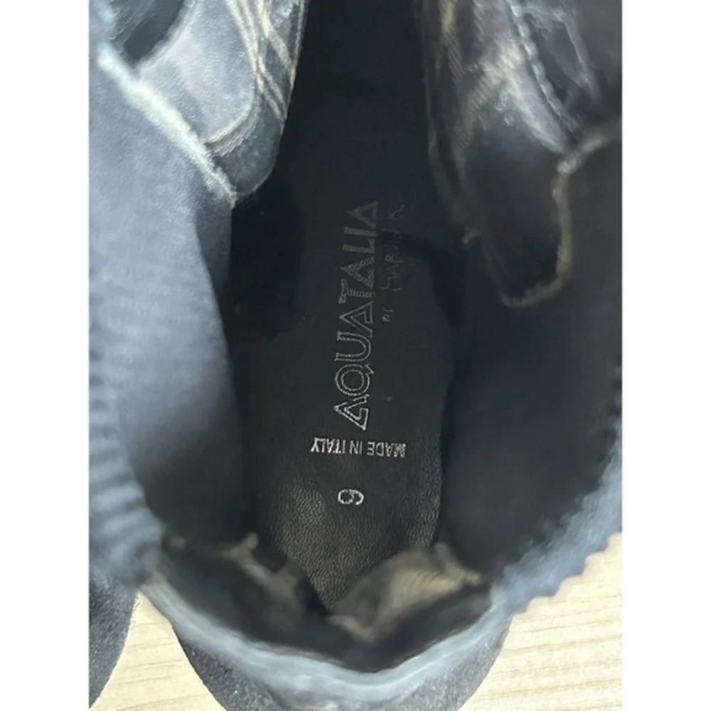 Aquatalia‎ Black Suede Ankle Boots 9 Weatherproof Italian Wedge Booties
